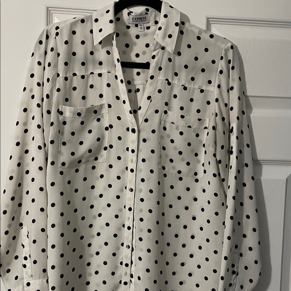 Express Black and White Polka Dot Shirt - Picture 1 of 2
